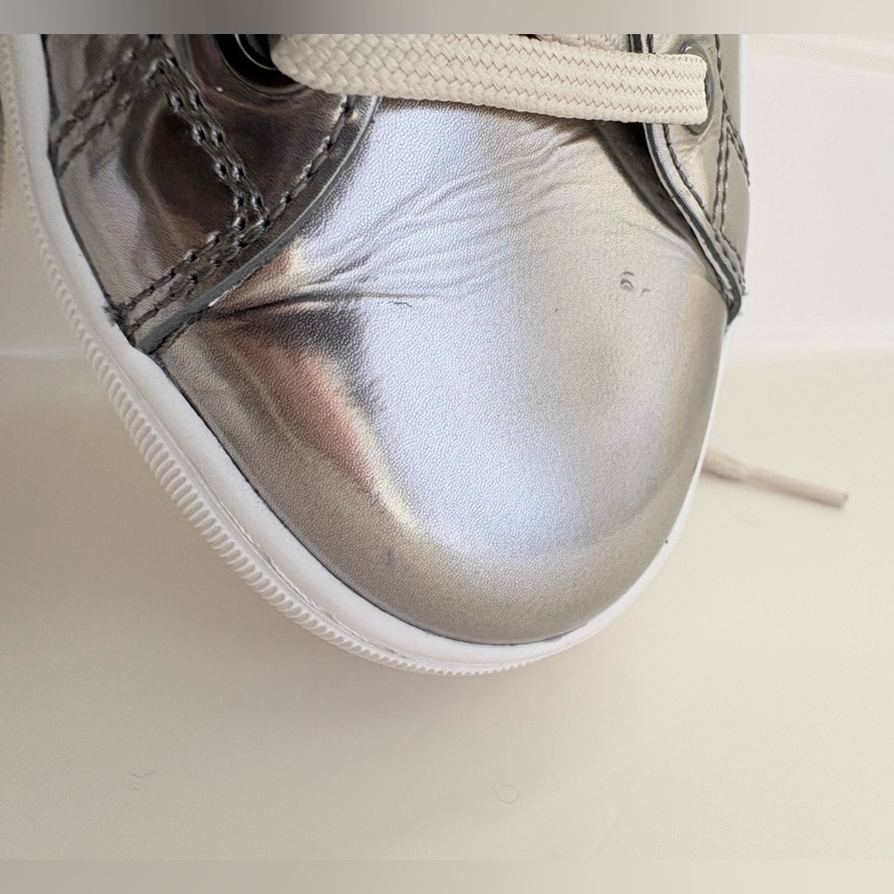 Karl Lagerfeld Metallic Silver Lace Up Sneakers with Icon Patch in size 8! - Picture 14 of 15